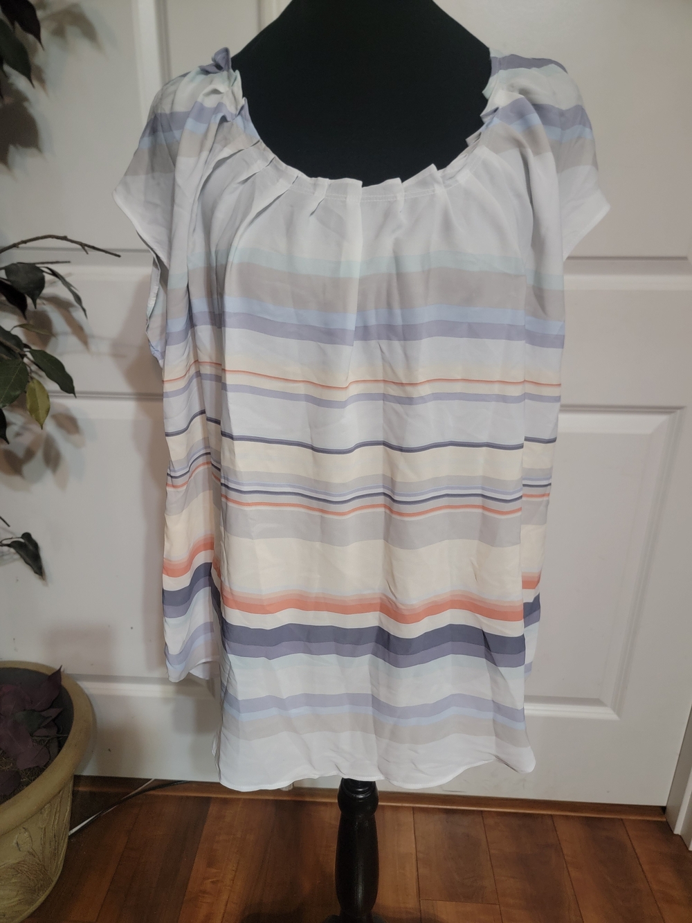 LC Lauren Conrad Pastel Stripe Scoop-Neck Short Sleeve Blouse